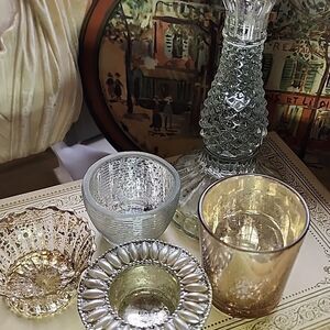 Mercury Glass Candleholders Gold/Silver Tone Mix Diff Heights Textures